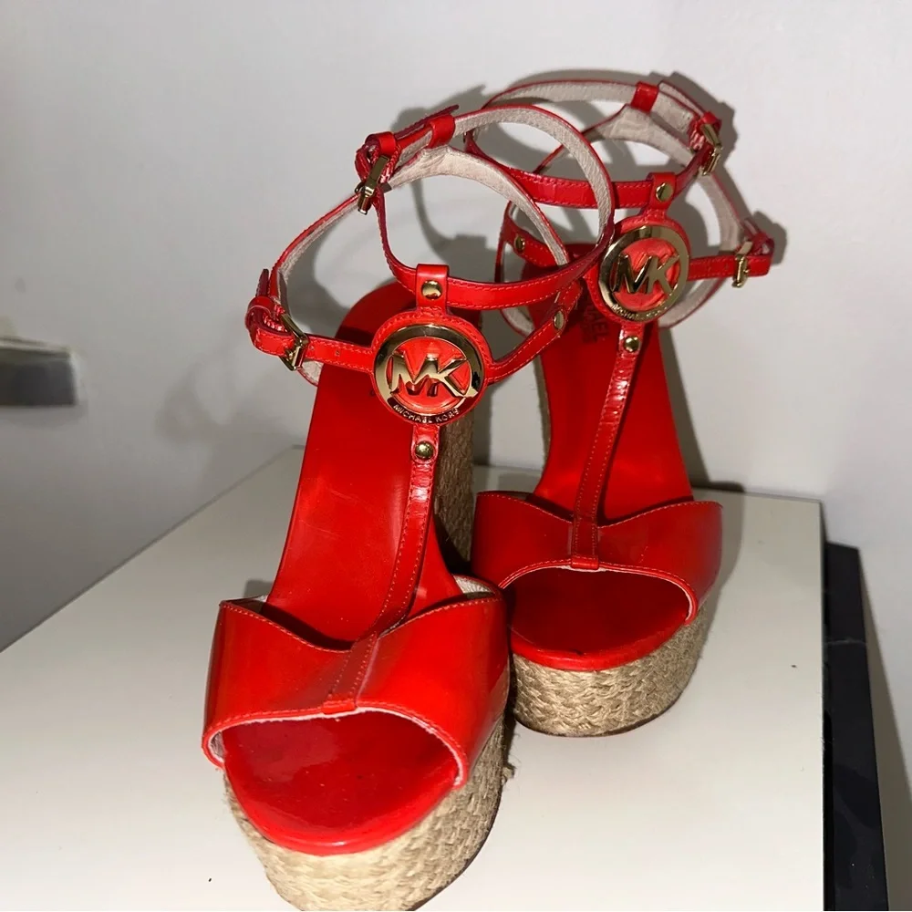 Michael Kors Coral Wedge Straw Heels 7.5 - Picture 7 of 7